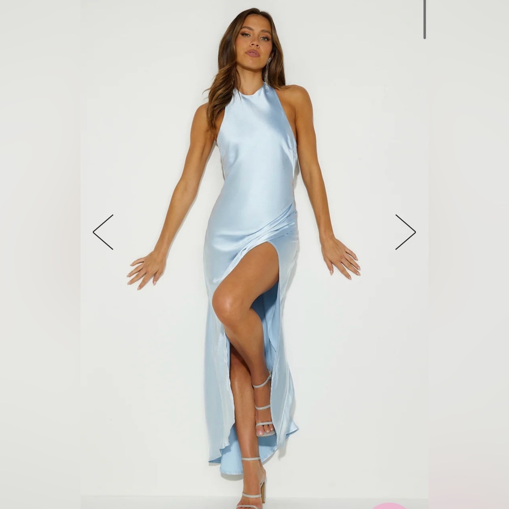 Hello Molly Light Minds Satin Midi Dress Light Blue